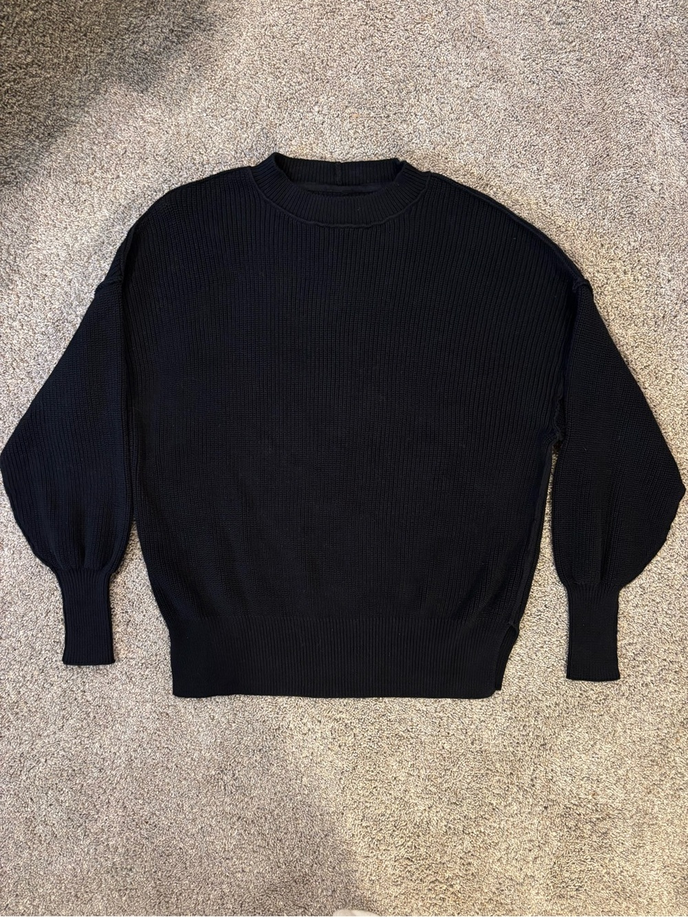 Aerie Women’s Black Cotton Ribbed Crewneck Pullover Sweater Long Sleeve XS Fall